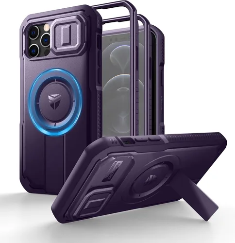 Vista 114 de Dexnor - Funda para iPhone 12 & iPhone 12 Pro con tapa deslizante para cámara, soporte ajustable y protector de pantalla integrado, carcasa
