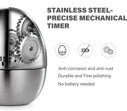Vista 3 de Temporizadores de huevos de cocina para hervir huevos, temporizador mecánico de cocina con alarma giratoria con 60 minutos de acero inoxidable