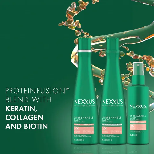 Vista 3 de Nexxus Champú, acondicionador y spray sin enjuague para el cuidado irrompible, paquete de 3 para cabello fino y fino con queratina, colágeno, biotina