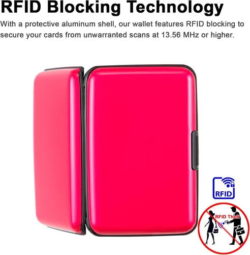 Vista 3 de Soporte para tarjetas de crédito, cartera metálica con bloqueo RFID para tarjetas de identificación para mujeres y hombres, funda rígida de aluminio