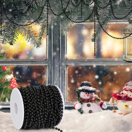 Vista 2 de Guirnalda de 100 pies para árbol de Navidad, decoraciones de cuentas de Navidad negras, decoraciones de árbol de Navidad, guirnalda de perlas Negro