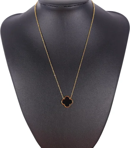 Vista 5 de Collar único de trébol de cuatro hojas para mujeres y niñas, colgante de trébol de la suerte blanco, negro, azul, rojo, chapado en oro de 18