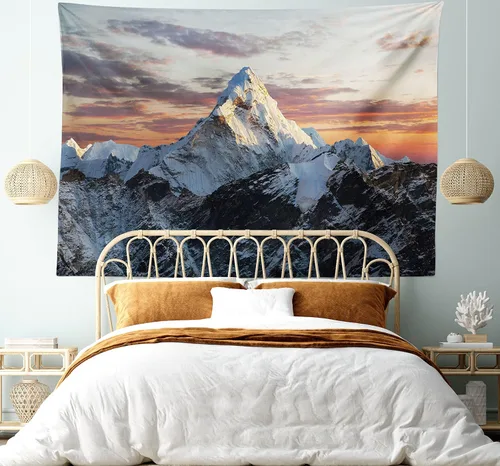 Vista 143 de Ambesonne Tapiz verde, fases lunares alrededor de un árbol de la vida, impresión de diseño bohemio de astrología nocturna, decoración de tela