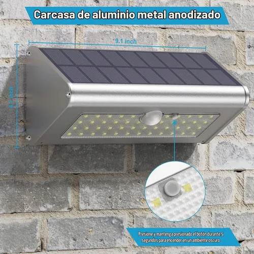Vista 6 de Luces solares inalámbricas superbrillantes de 48 LED de 1100 lúmenes, a prueba de agua, luces solares de radar para exteriores, carcasa de aluminio