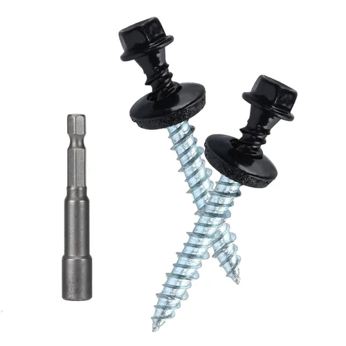 Vista 18 de Tornillos para techos de metal de 10 x 1 pulgada, tornillo para techo de chapa metálica con cabeza hexagonal negra y arandela EPDM para techos