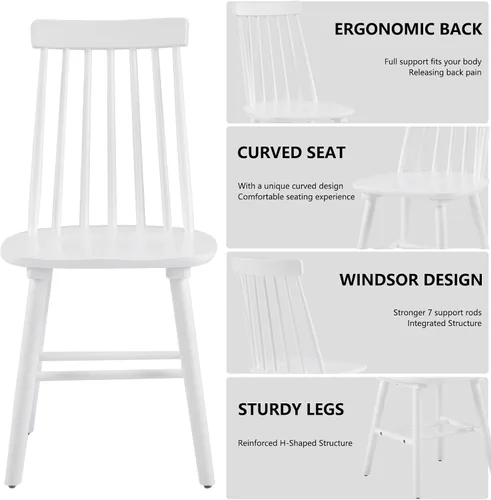 Vista 6 de Windsor - Juego de 2 sillas de comedor, sillas de madera con respaldo de husillo para cocina y comedor, sillas de comedor de madera de campo