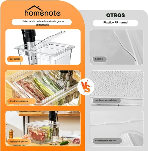 Vista 7 de HOMENOTE Recipiente Sous Vide de 12 cuartos con tapa universal plegable con bisagras, kit completo de accesorios Sous Vide libre de BPA, compatible