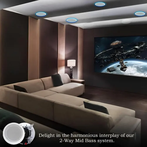 Vista 6 de Technical Pro Kit de sistema estéreo para el hogar - Amplificador Bluetooth de 6 canales 6000 vatios w/ 6 x 8” Framed Ceiling Speakers 300 W