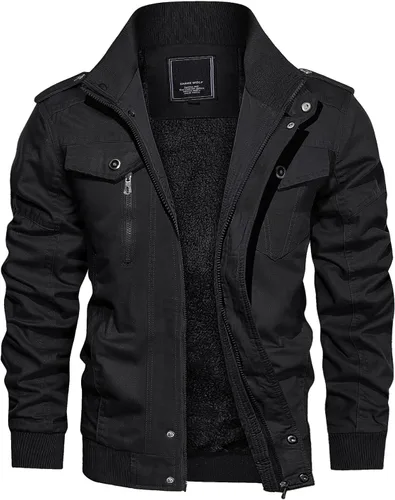 Vista 11 de CRYSULLY - Abrigo de invierno para hombre, estilo casual, con forro polar, bolsillos múltiples, estilo campo, con capucha extraíble