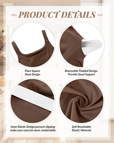 Vista 5 de Locoowai 3 piezas de camiseta sin mangas para mujer, cuello cuadrado, camiseta sin mangas para fitness, informal, básica, para entrenamiento, yoga