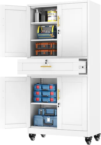 Vista 9 de Metal Garage Storage Cabinet, 36” Rolling Wheels Tool Cabinet with Lock-2 Adjustable Shelves, Locking Storage, Steel Locker Storage Systems for Home