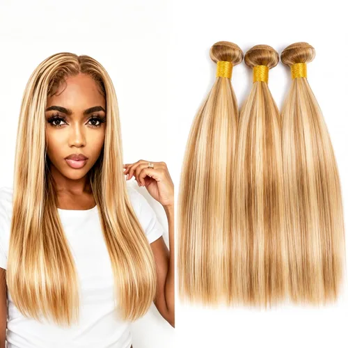 Vista 37 de P4613 Cabello humano rizado onda profunda marrón y paquetes mixtos 8 10 12 P4613 Ombre Marrón-Rubio-DP
