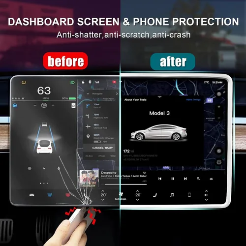 Vista 3 de Rislobx Protector de pantalla para Tesla Model 3/Y, accesorios con marco inferior ampliado, protección de pantalla de consola central de silicona