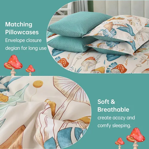 Vista 4 de Dinjoy Juego de edredón de 6 piezas para niñas, juego de ropa de cama colorido de arcoíris degradado tamaño individual, cama en una bolsa para niños