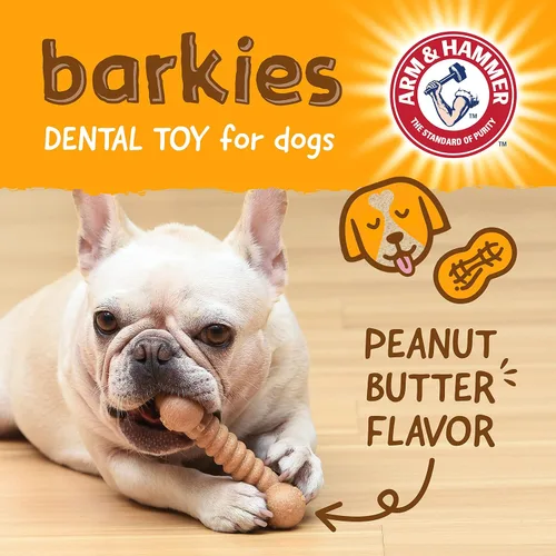 Vista 2 de Arm & Hammer Barkies - Colección clásica de madera comprimida de hueso, juguete masticable con sabor a mantequilla de maní de 5 pulgadas