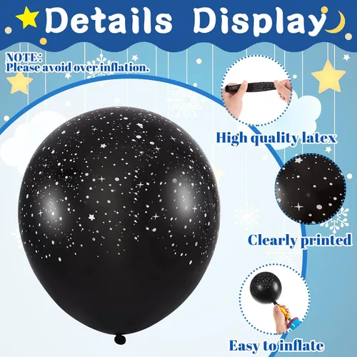 Vista 3 de Deekin 40 globos metálicos de 12 pulgadas con temática de galaxia, globos de látex para el espacio exterior, planeta, temática de astronauta