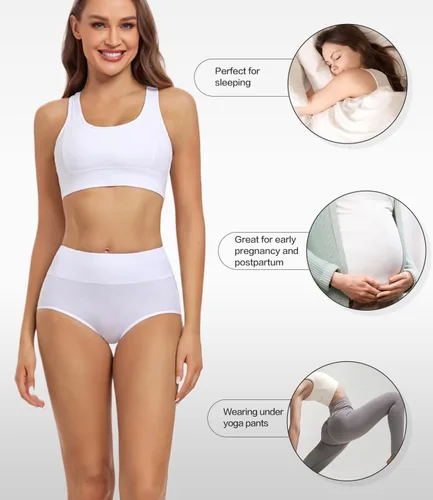 Vista 4 de wirarpa Ropa interior de algodón para mujer, de cintura alta, cobertura completa, paquete de 4 unidades (talla regular y grande)