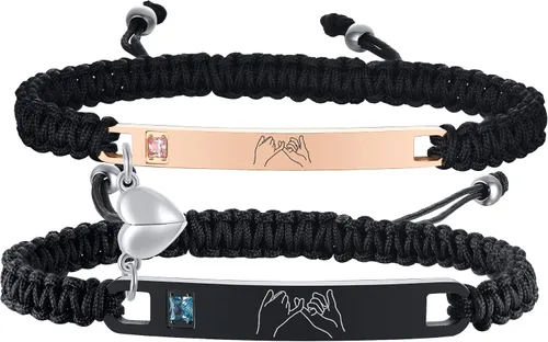 Vista 14 de MEALGUET Pulsera personalizada para pareja, juego de pulseras personalizadas para parejas, pulsera de atracción mutua, nombre personalizado, pulsera