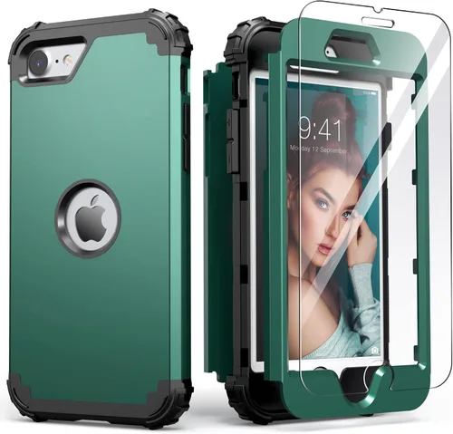 Vista 22 de IDweel Funda para iPhone SE 2020 con protector de pantalla, para iPhone SE 2022, 3 en 1, absorción de golpes, ajuste delgado, cubierta