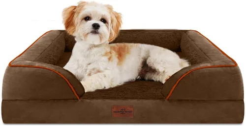 Vista 171 de Comfort Expression - Cama ortopédica para perros medianos, 28 x 19 pulgadas, cama impermeable y de apoyo de espuma con cojines removibles, sofá
