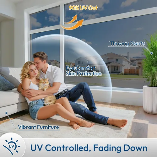 Vista 55 de rabbitgoo - Película de privacidad para ventanas con diseño de arco iris y vidrio manchado, patrón de diamante, calcomanía no adhesiva con tinte