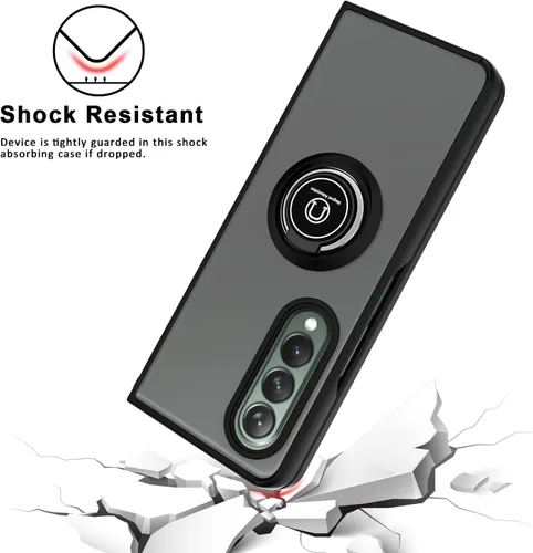 Vista 3 de TJS - Funda compatible con Samsung Galaxy Z Fold 3 5G (negro) Resistente a los impactos 360 grados giratorio anillo de metal titular gota cubierta