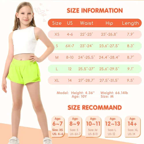 Vista 6 de Pantalones cortos deportivos para niñas, de secado rápido, con bolsillo con cremallera, para adolescentes y niños, pantalones cortos deportivos