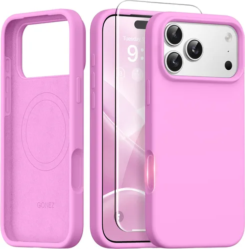 Vista 218 de GONEZ Funda magnética para iPhone 14, compatible con Magsafe, con protector de pantalla + protector de cámara, forro de microfibra antiarañazos