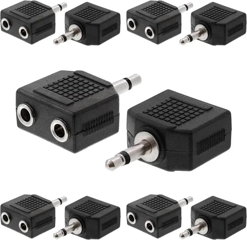 Vista 12 de Cmple - [Paquete de 10] Adaptador de audio para avión dual de 0.138 in macho a 0.138 in hembra, adaptador de audio estéreo para auriculares de vuelo