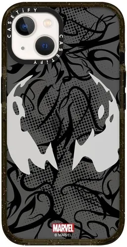 Vista 2 de CASETiFY Impact - Funda para iPhone 13 [Spider-Man Co-Lab / protección contra caídas de 6.6 pies] - Máscara Venom - Negro transparente Spider Man