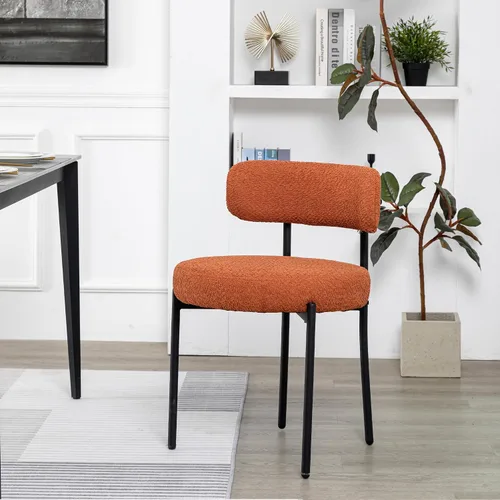 Vista 33 de DYHOME - Juego de 2 sillas de comedor de bouclé negro, sillas de cocina modernas de mediados de siglo con respaldo curvo y patas de metal, sillas