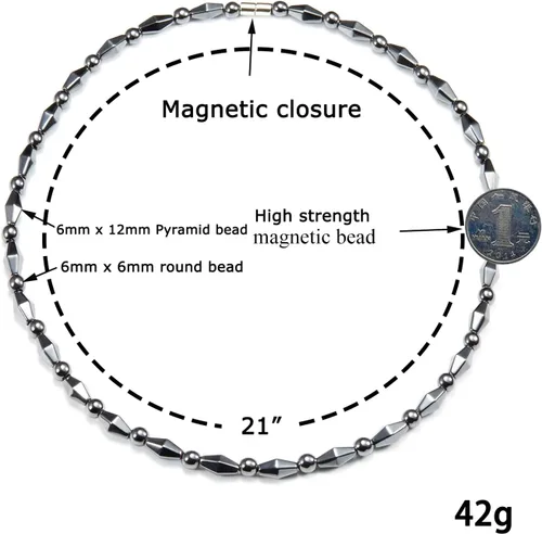 Vista 6 de Collar de terapia magnética de hematita, piedra curativa natural, joyería unisex