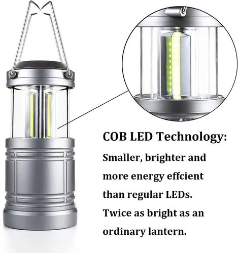 Vista 2 de Farol LED para campamento, 500 lúmenes, luces plegables para campamento, linterna de corte de energía, funciona con pilas para emergencias