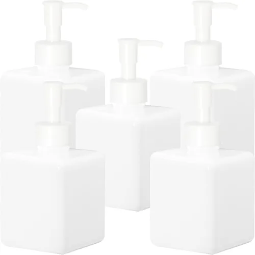Vista 5 de Youngever Paquete de 5 botellas de plástico con bomba, botellas de plástico recargables blancas con cerradura de viaje (8 onzas)