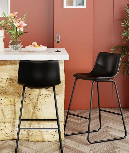 Vista 9 de YaFiti - Juego de 2 sillas de comedor de 18 pulgadas, sillas modernas tapizadas para comedor con cojines de piel sintética y patas de metal, silla