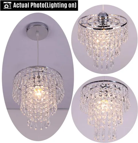 Vista 4 de Lámpara de techo de cristal de 3 niveles con colgante de cristal, decoración para pasillo, comedor, sala de estar, dormitorio, casquillo E26, cromado