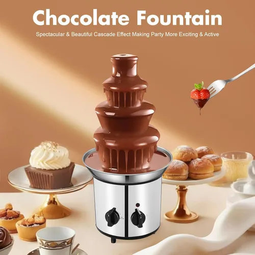 Vista 6 de Máquina de fuente de chocolate, fuente de fondue de inmersión de acero inoxidable de 4 niveles con sistema de sellado, máquina de fusión eléctrica