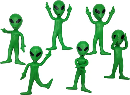 Vista 6 de Zugar Land Juguetes de alienígena verde flexible de 3.75 pulgadas (paquete de 12) figuras de goma flexibles sensoriales para aliviar el estrés. Gran