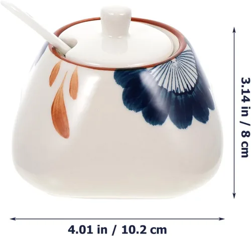 Vista 6 de Zerodeko Azucarero con tapa y cuchara, azucarero japonés, recipiente multifuncional para especias de cocina para almacenamiento de salsa de sal