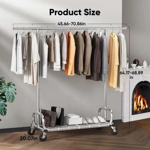 Vista 6 de HOKEEPER Percheros para colgar ropa resistente, perchero portátil con ruedas bloqueables, perchero ajustable para dormitorio, sala de estar