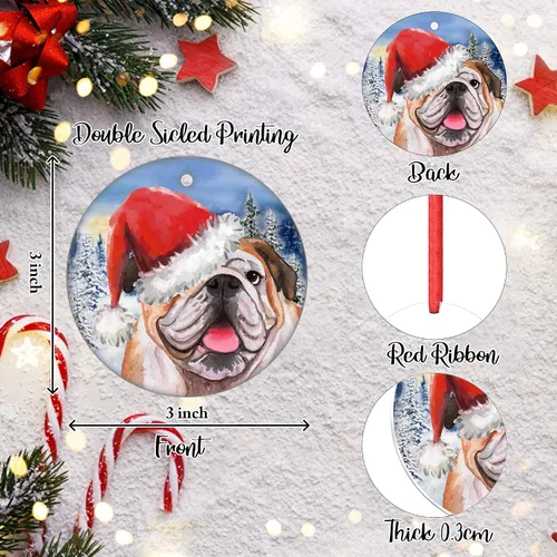 Vista 2 de Adorno de Bulldog Inglés para la Primera Navidad 2023, adorno para árbol de Navidad, decoración de árbol de Navidad de Papá Noel, adorno colgante