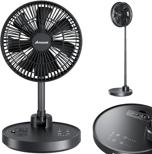 Vista 8 de AMACOOL Ventilador oscilante plegable de 8 pulgadas, funciona con batería de 10000 mAh con control remoto y temporizador, ventilador de pie portátil