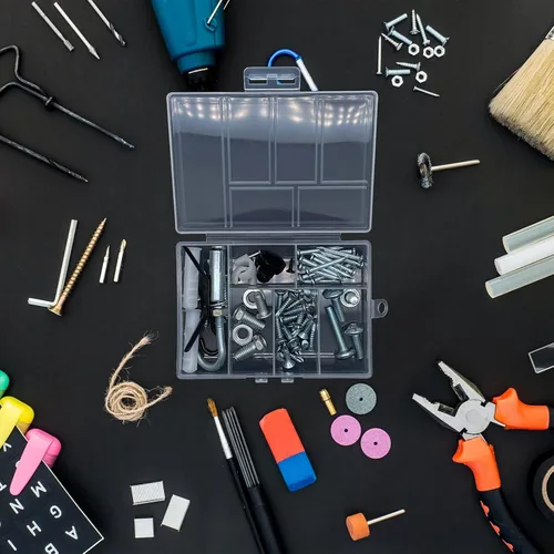 Vista 5 de TeTeBak Caja Organizadora de Plástico con Divisores - 2 PCS Contenedores de Plástico Pequeños con Compartimentos, Caja de Almacenamiento de 6