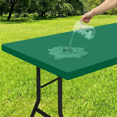 Vista 43 de Smiry - Mantel rectangular de vinilo con respaldo de franela elástica ajustada para mesas plegables de 2 pies, manteles impermeables y lavables