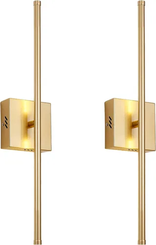 Vista 8 de KARTOOSH Juego de dos apliques de pared modernos, apliques de pared regulables con cableado, rotación de 350°, lámparas de pared LED de latón