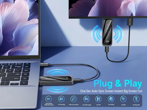 Vista 2 de Transmisor y receptor HDMI inalámbrico 328FT/100M, 4K Decodificación Plug & Play Portátil 5G+2.4G Adaptador de pantalla inalámbrico Kit extensor