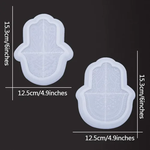 Vista 6 de iSuperb 2 moldes de resina de mano Hamsa, moldes de bandeja de almacenamiento de Fátima, moldes de silicona para moldes de fundición epoxi