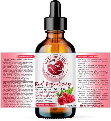Vista 2 de Bella Terra Oils - Aceite de semilla de frambuesa roja de 4 onzas - Alquimia pura prensada en frío, abundante en ácido elágico y ácidos grasos
