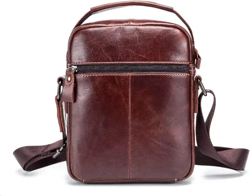 Vista 3 de BULLCAPTAIN Bolso bandolera de cuero genuino para mujeres y hombres, bolsa cruzada de hombro pequeña para hombres, bolsa de mensajero de viaje