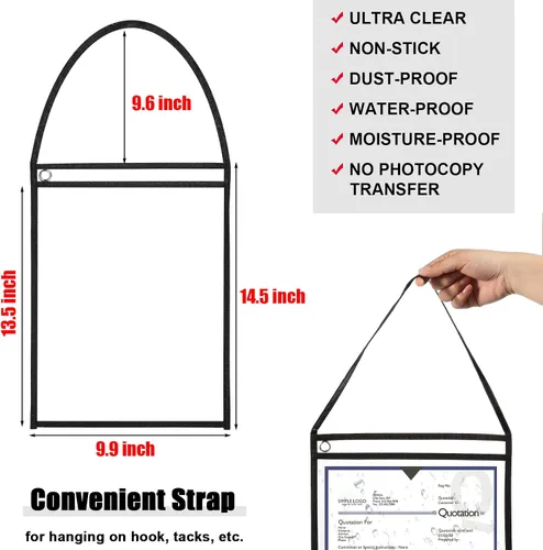 Vista 2 de Geyee Paquete de 50 soportes para boletos de trabajo, bolsillos para pedidos de trabajo para manga colgante de 9 x 12 pulgadas, soportes de boletos